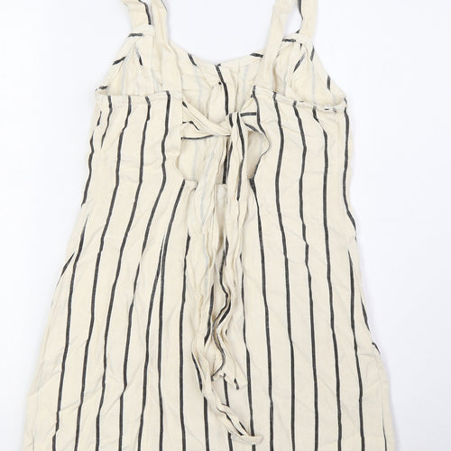 River Island Womens Ivory Striped Viscose A-Line Size 8 V-Neck Button - Tie Back
