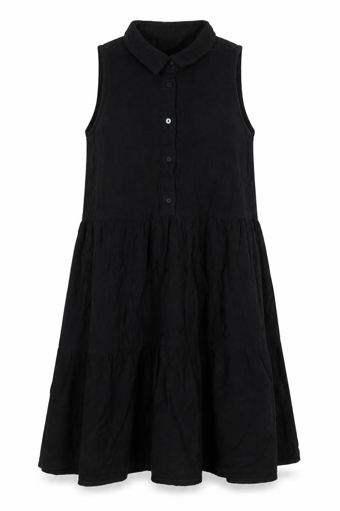 Front view of Stradivarius women’s black polyester a-line, size S, collared button