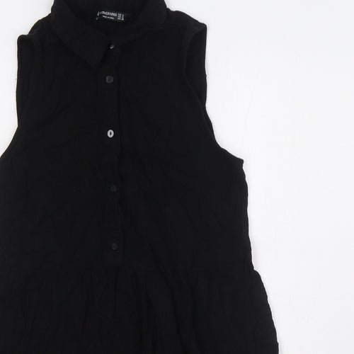 Stradivarius Womens Black Polyester A-Line Size S Collared Button