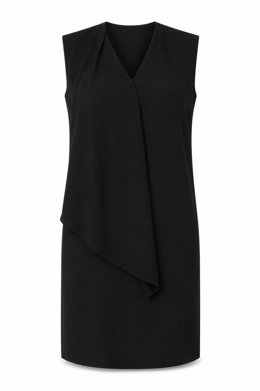 Front view of ASOS women’s black polyester a-line, size UK 10, v-neck pullover - layered