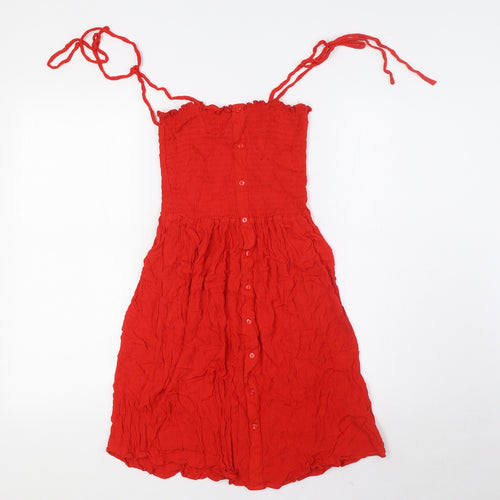 New Look Womens Red Viscose A-Line Size 10 Square Neck Pullover - Smocked