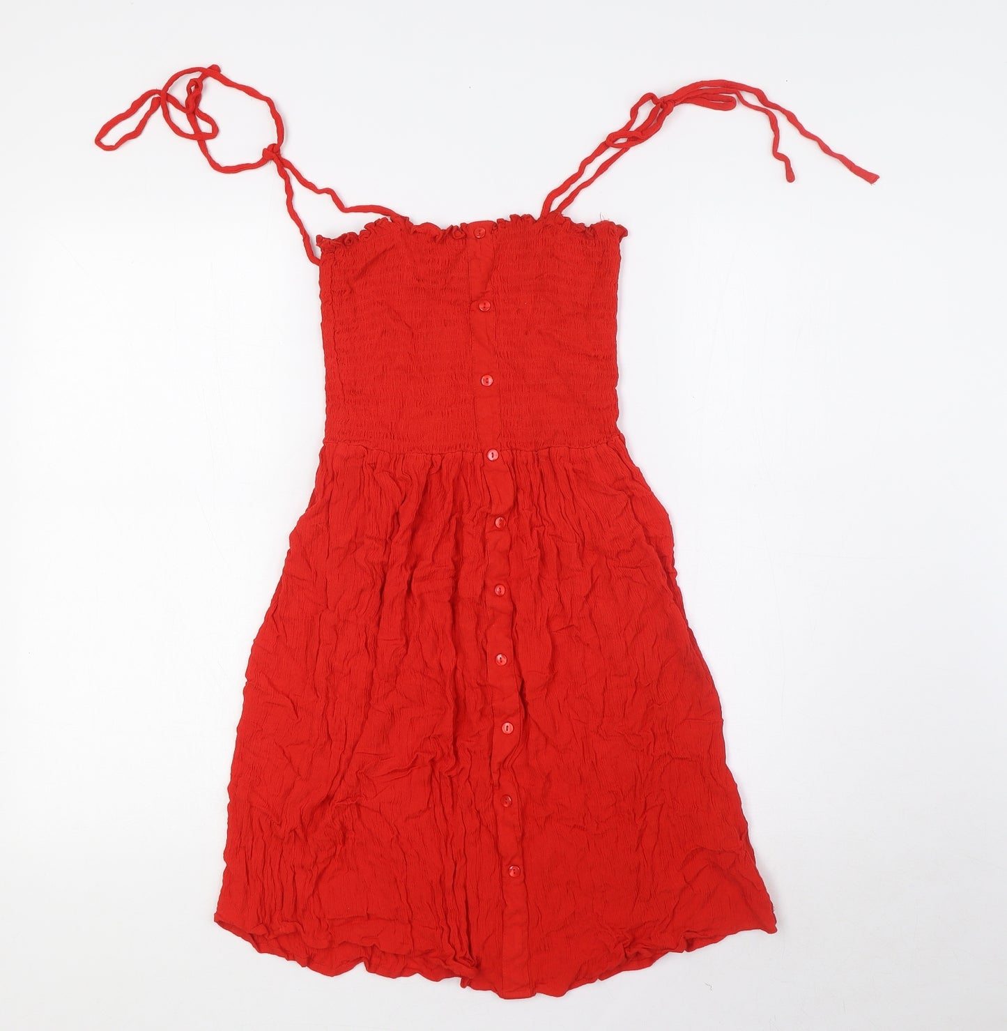 New Look Womens Red Viscose A-Line Size 10 Square Neck Pullover - Smocked