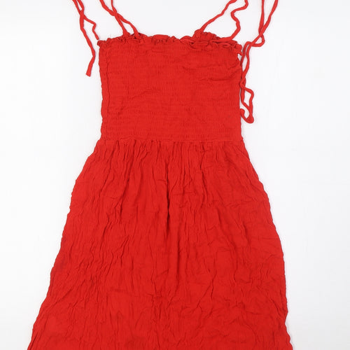 New Look Womens Red Viscose A-Line Size 10 Square Neck Pullover - Smocked
