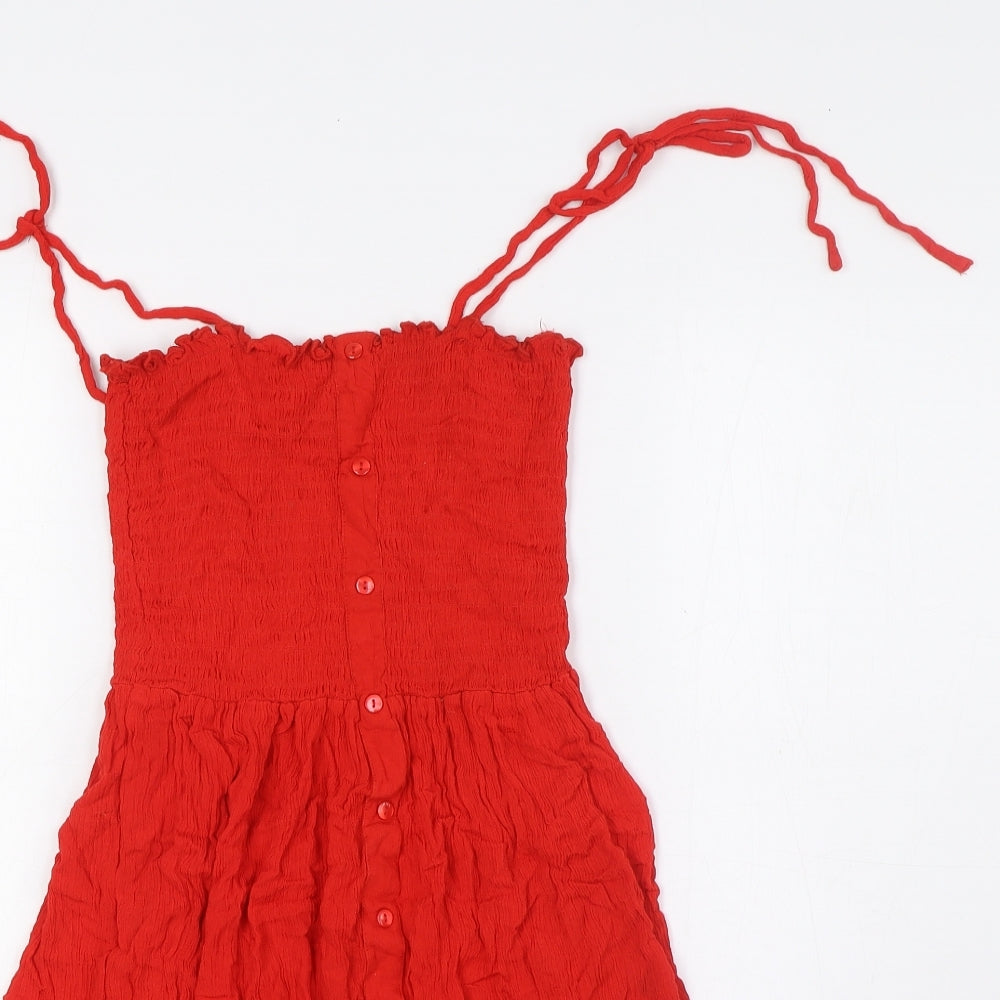 New Look Womens Red Viscose A-Line Size 10 Square Neck Pullover - Smocked