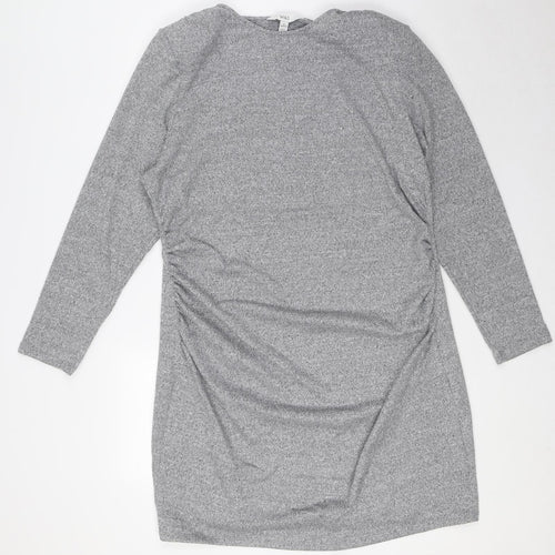 Marks and Spencer Womens Grey Polyester Pencil Dress Size 20 Round Neck Pullover - Shoulder Pads