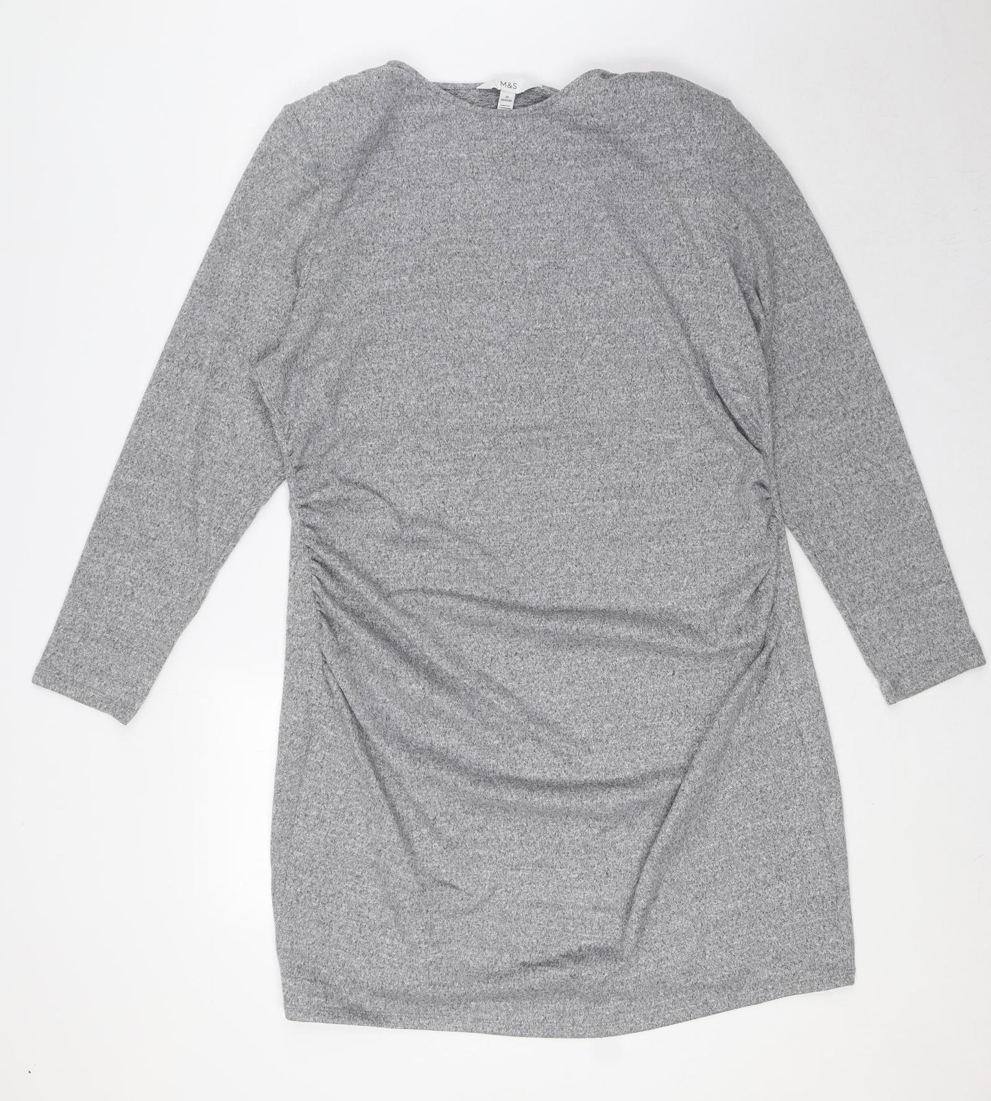 Marks and Spencer Womens Grey Polyester Pencil Dress Size 20 Round Neck Pullover - Shoulder Pads