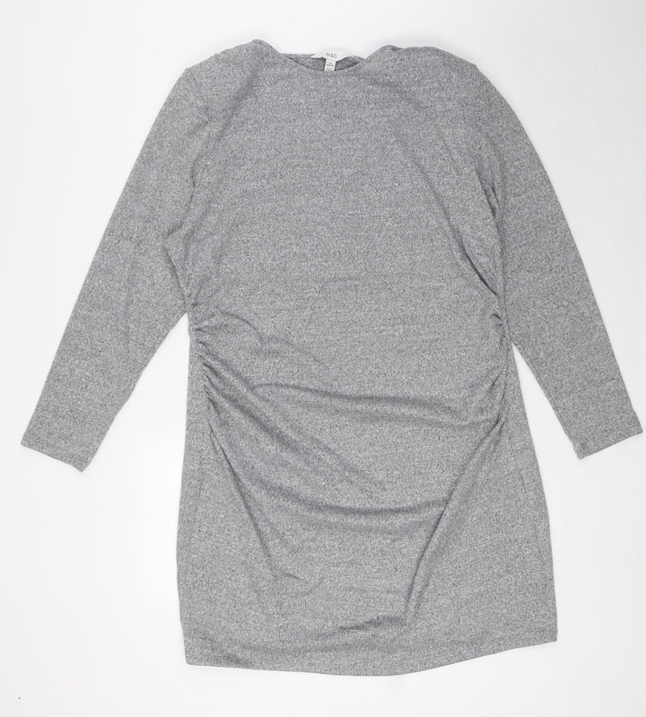 Marks and Spencer Womens Grey Polyester Pencil Dress Size 20 Round Neck Pullover - Shoulder Pads