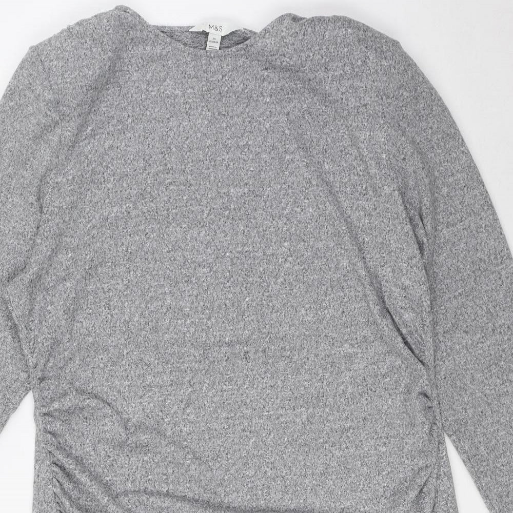 Marks and Spencer Womens Grey Polyester Pencil Dress Size 20 Round Neck Pullover - Shoulder Pads