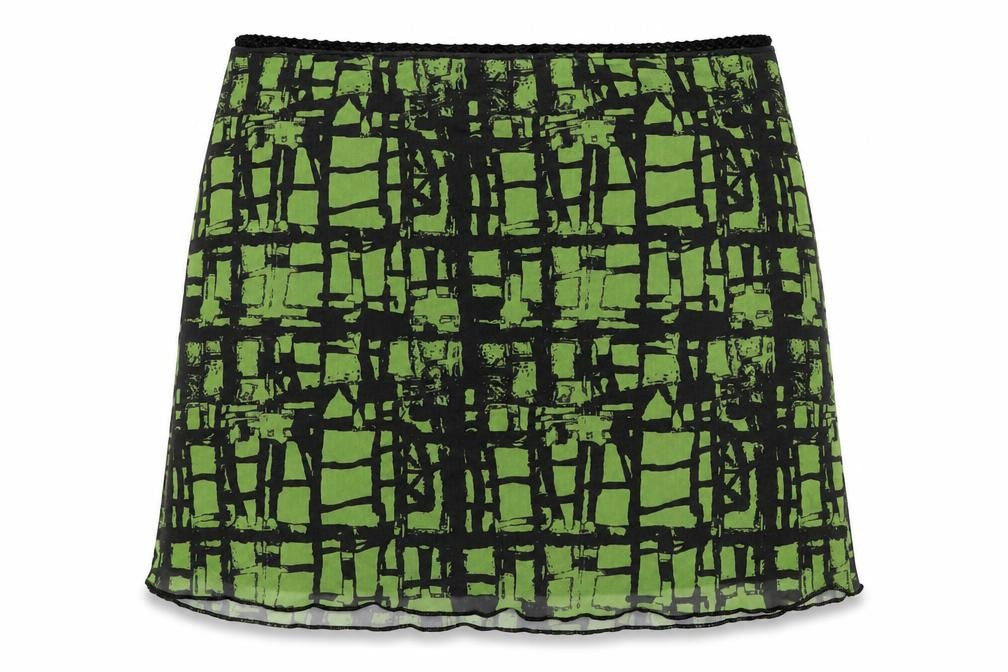 Front view of Topshop women’s green polyester a-line skirt, size L