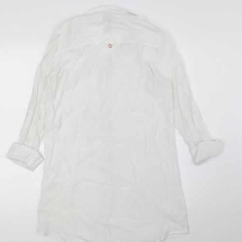 Turquoise Womens White Viscose Basic Button-Up Size XS Collared - Pockets