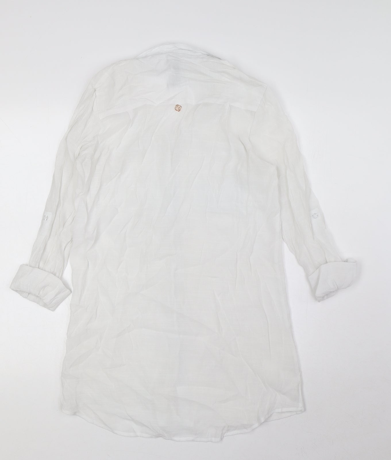 Turquoise Womens White Viscose Basic Button-Up Size XS Collared - Pockets