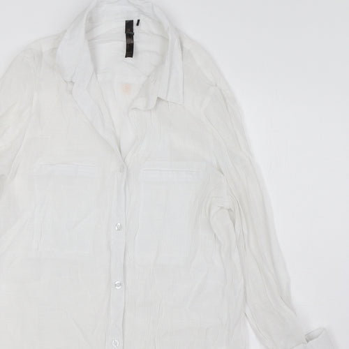 Turquoise Womens White Viscose Basic Button-Up Size XS Collared - Pockets