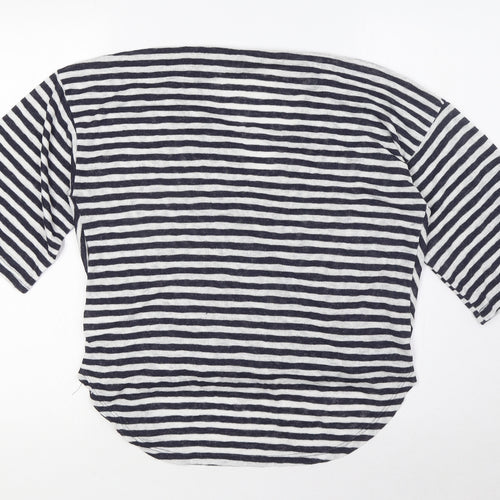 COIN 1804 Womens Blue Striped Viscose Basic Blouse Size M V-Neck