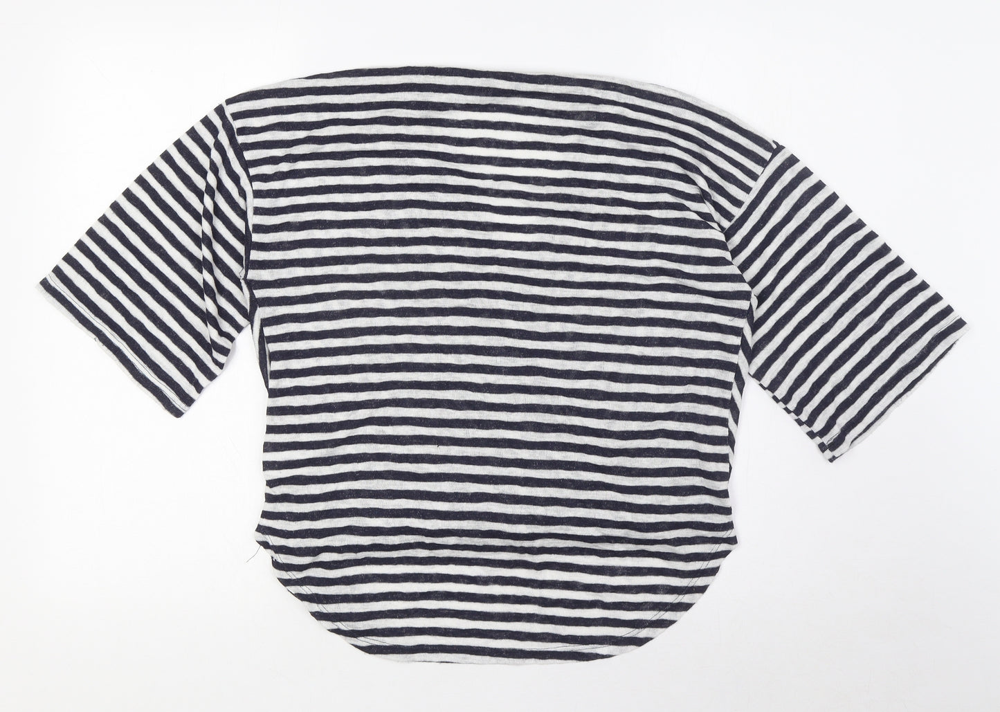 COIN 1804 Womens Blue Striped Viscose Basic Blouse Size M V-Neck