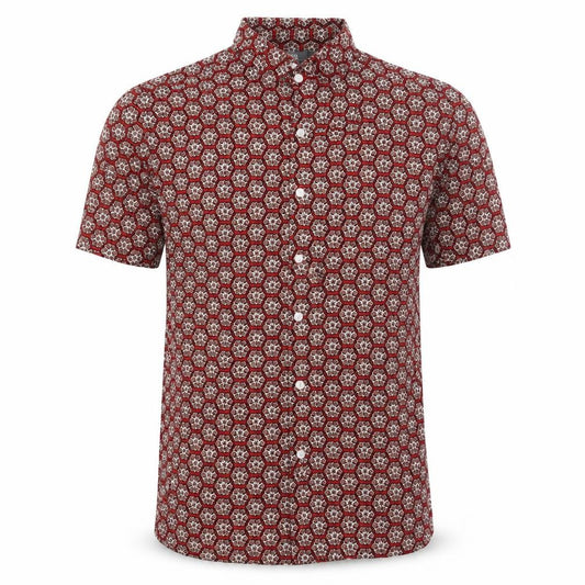 Front view of ASOS men’s multicoloured viscose button-up, size S, collared button