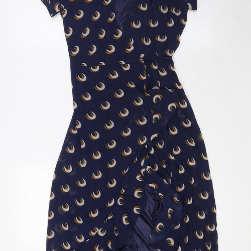 Tenki Womens Blue Polyester A-Line Size 8 V-Neck Tie - Wrap Around