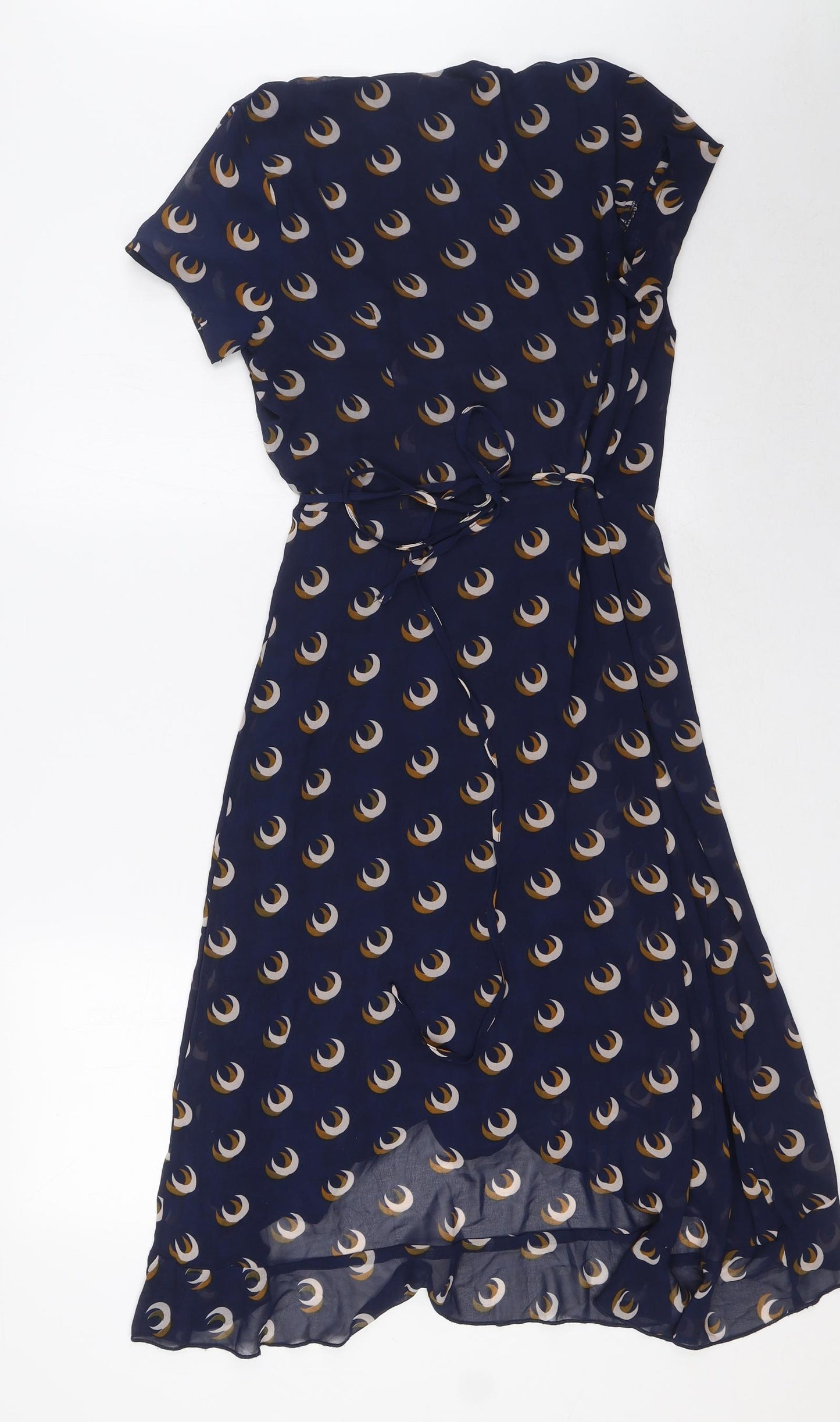 Tenki Womens Blue Polyester A-Line Size 8 V-Neck Tie - Wrap Around