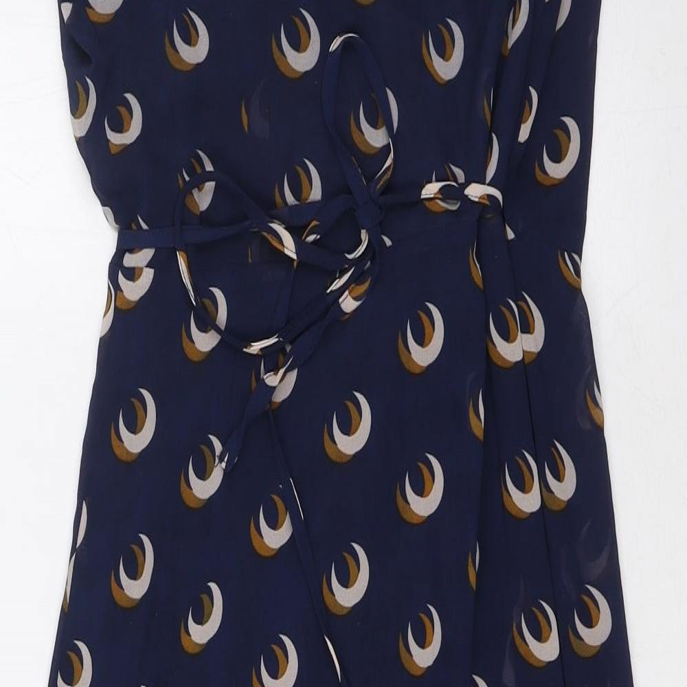 Tenki Womens Blue Polyester A-Line Size 8 V-Neck Tie - Wrap Around