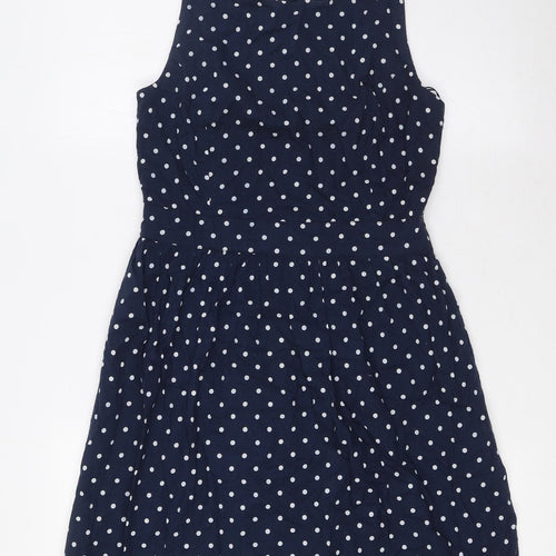 Koton Womens Blue Polka Dot Cotton A-Line Size 10 Round Neck Zip - Straps