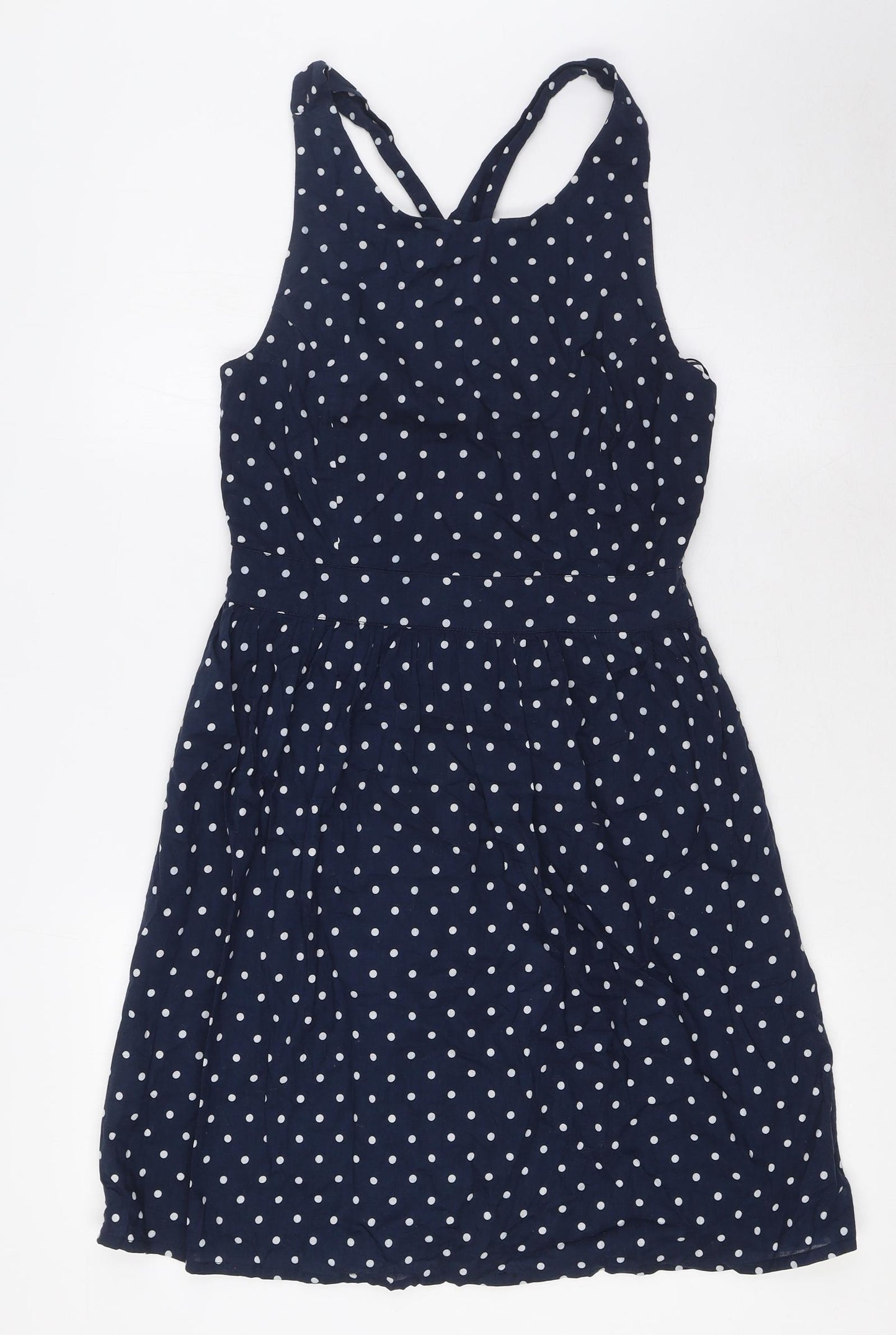 Koton Womens Blue Polka Dot Cotton A-Line Size 10 Round Neck Zip - Straps