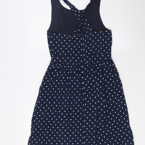Koton Womens Blue Polka Dot Cotton A-Line Size 10 Round Neck Zip - Straps