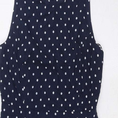 Koton Womens Blue Polka Dot Cotton A-Line Size 10 Round Neck Zip - Straps