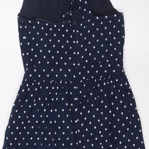 Koton Womens Blue Polka Dot Cotton A-Line Size 10 Round Neck Zip - Straps