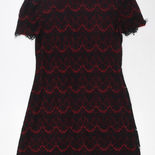 Mela Loves London Womens Red Polyamide A-Line Size 10 Round Neck Zip - Lace
