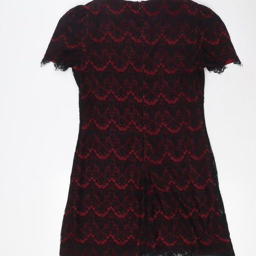 Mela Loves London Womens Red Polyamide A-Line Size 10 Round Neck Zip - Lace