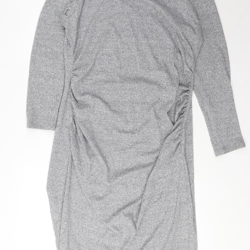 Marks and Spencer Womens Grey Polyester Pencil Dress Size 18 Round Neck Pullover - Shoulder Pads