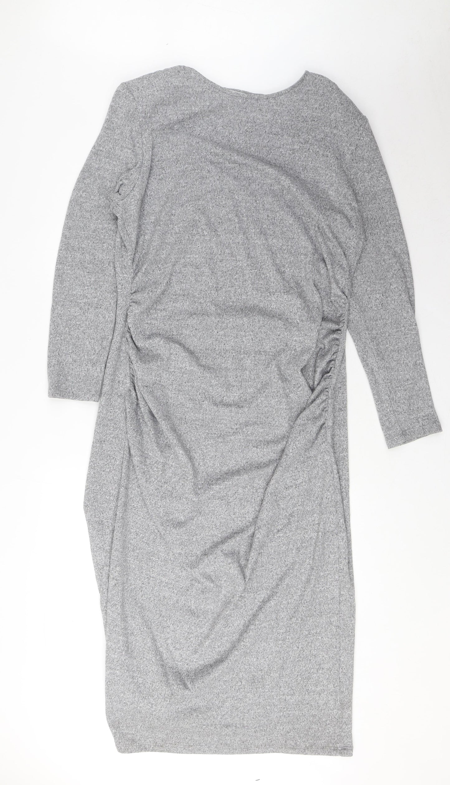 Marks and Spencer Womens Grey Polyester Pencil Dress Size 18 Round Neck Pullover - Shoulder Pads