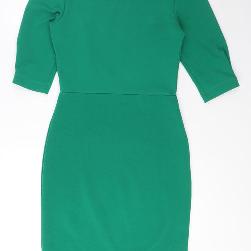 Dorothy Perkins Womens Green Polyester Pencil Dress Size 8 Round Neck Button