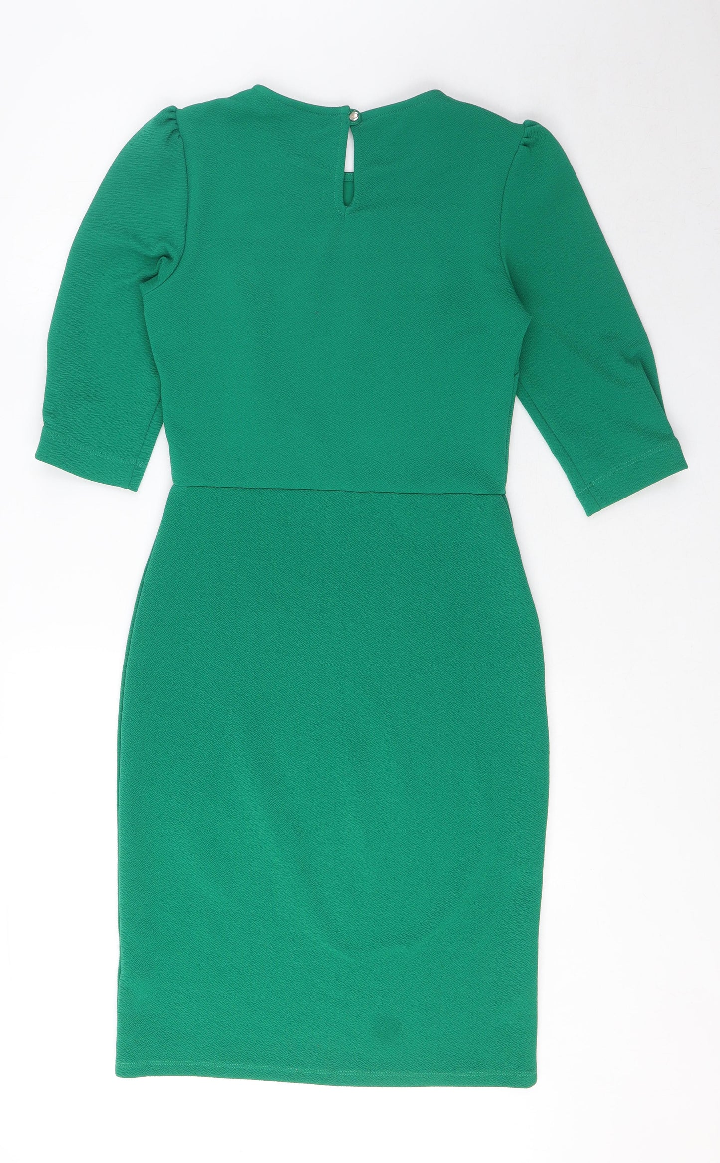 Dorothy Perkins Womens Green Polyester Pencil Dress Size 8 Round Neck Button