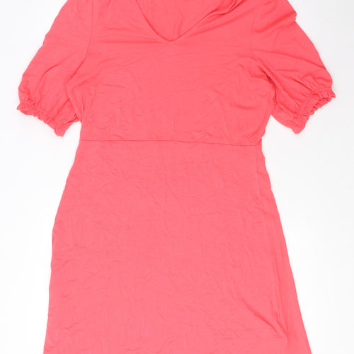 Marks and Spencer Womens Pink Viscose A-Line Size 12 V-Neck Pullover