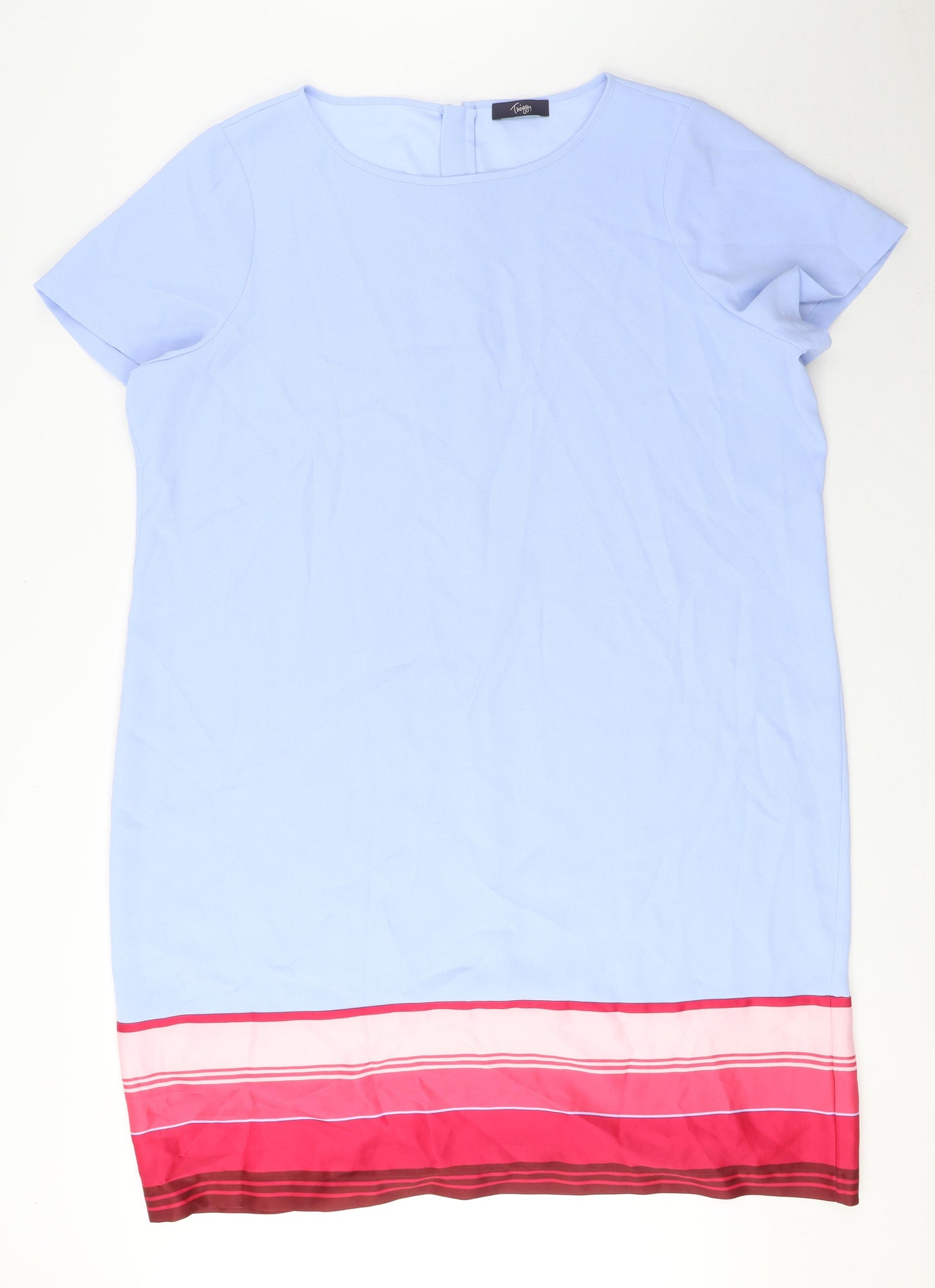 TWIGGY Womens Blue Polyester T-Shirt Dress Size 22 Boat Neck Zip