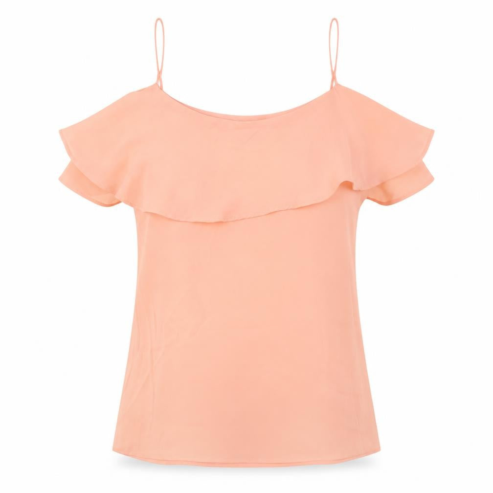 Vera&Lucy Womens Orange Polyester Camisole Blouse Size S Scoop Neck - Ruffles