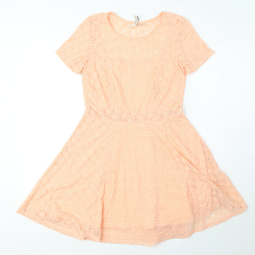 Divided by H&M Womens Orange Polyamide A-Line Size 10 Round Neck Pullover - Lace