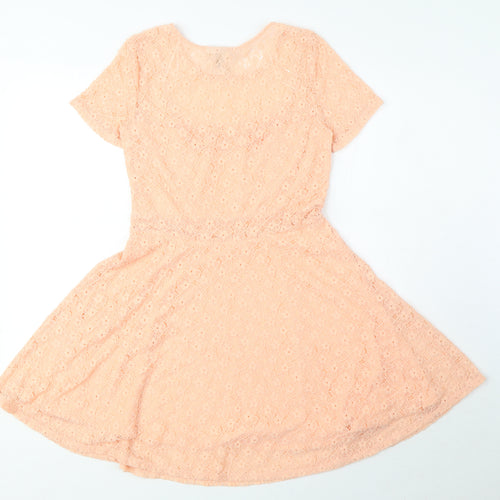 Divided by H&M Womens Orange Polyamide A-Line Size 10 Round Neck Pullover - Lace
