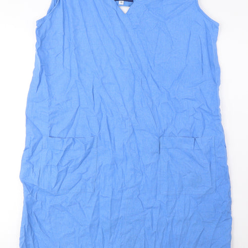 Yorkshire Trading Co Womens Blue Linen A-Line Size 16 V-Neck Pullover - Pockets