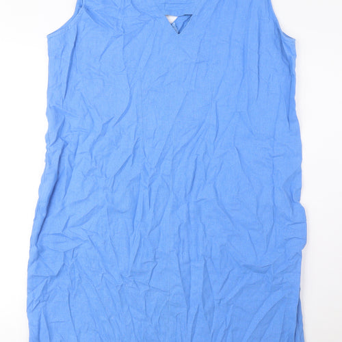 Yorkshire Trading Co Womens Blue Linen A-Line Size 16 V-Neck Pullover - Pockets