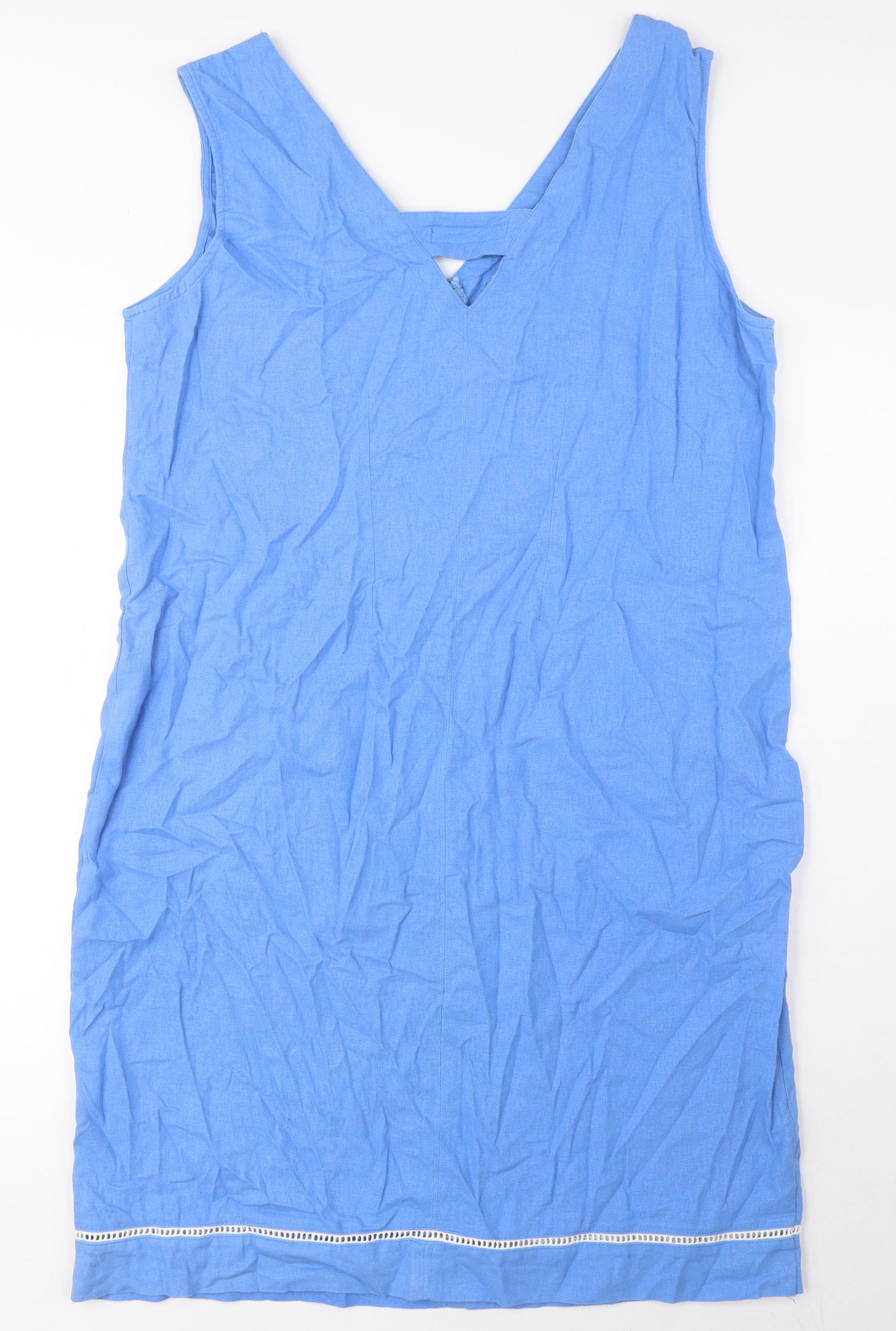 Yorkshire Trading Co Womens Blue Linen A-Line Size 16 V-Neck Pullover - Pockets