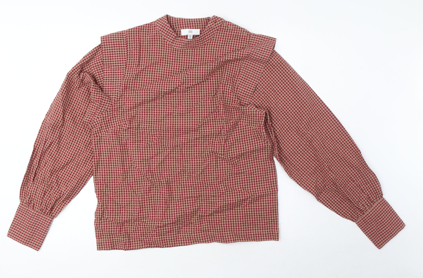 La Redoute Womens Red Check Cotton Basic Blouse Size 8 Round Neck