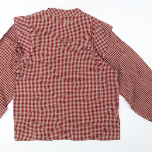 La Redoute Womens Red Check Cotton Basic Blouse Size 8 Round Neck