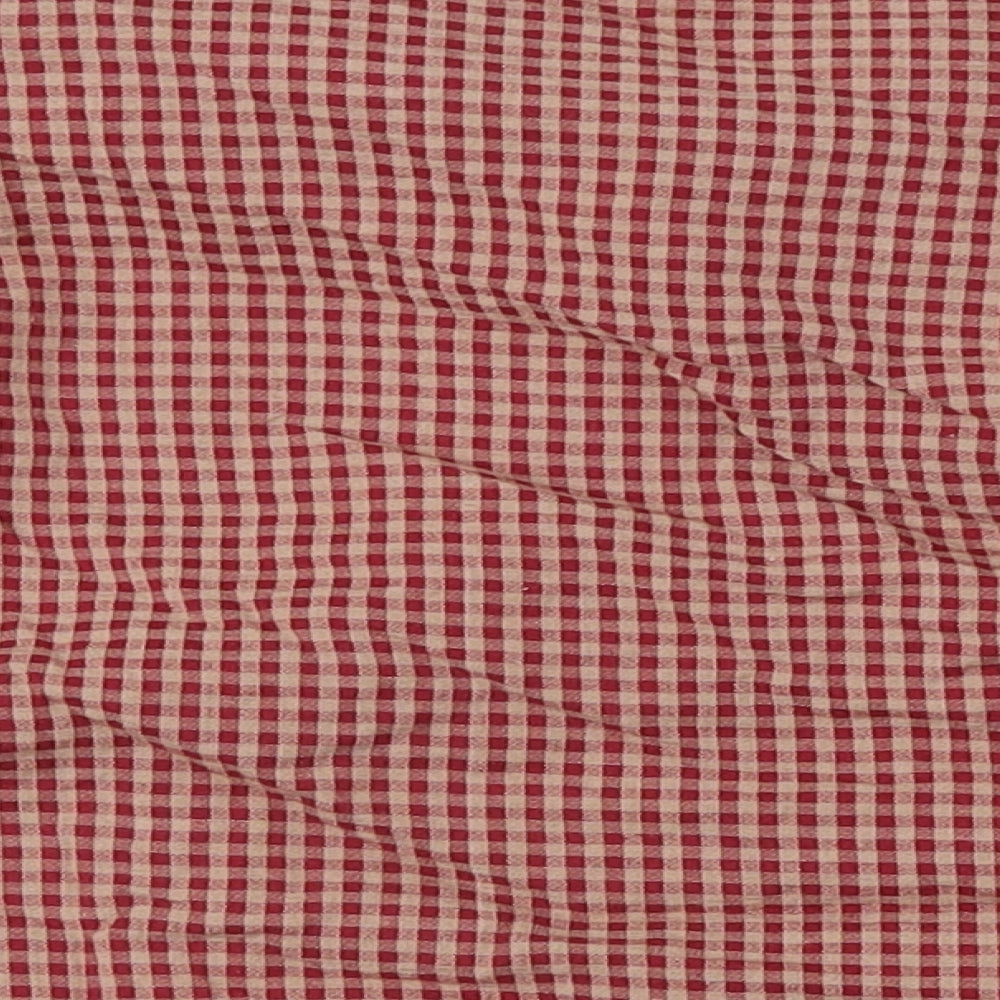 La Redoute Womens Red Check Cotton Basic Blouse Size 8 Round Neck