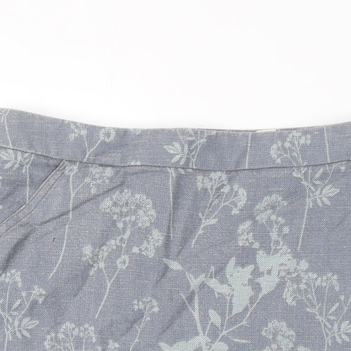 White Stuff Womens Grey Floral Linen A-Line Skirt Size 12 Zip - Pockets