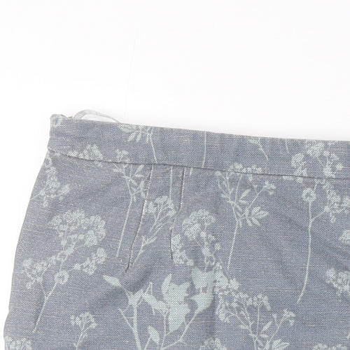 White Stuff Womens Grey Floral Linen A-Line Skirt Size 12 Zip - Pockets