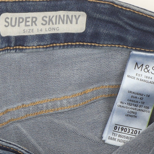 Marks and Spencer Women's Blue Skinny Jeans Size 14 Tall