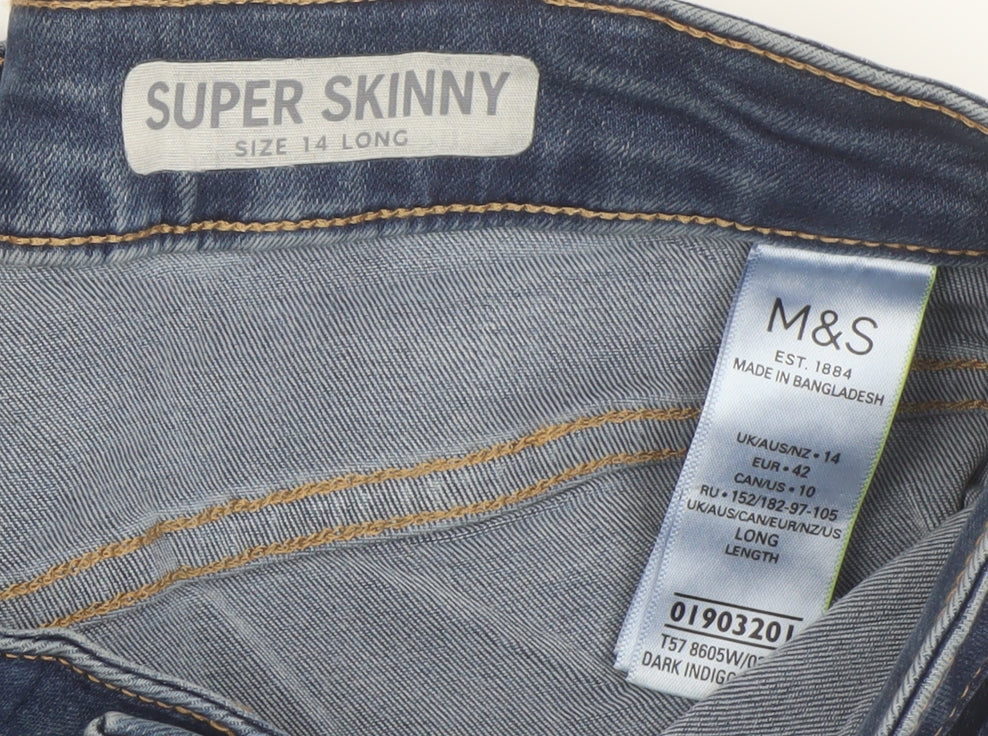 Marks and Spencer Women's Blue Skinny Jeans Size 14 Tall