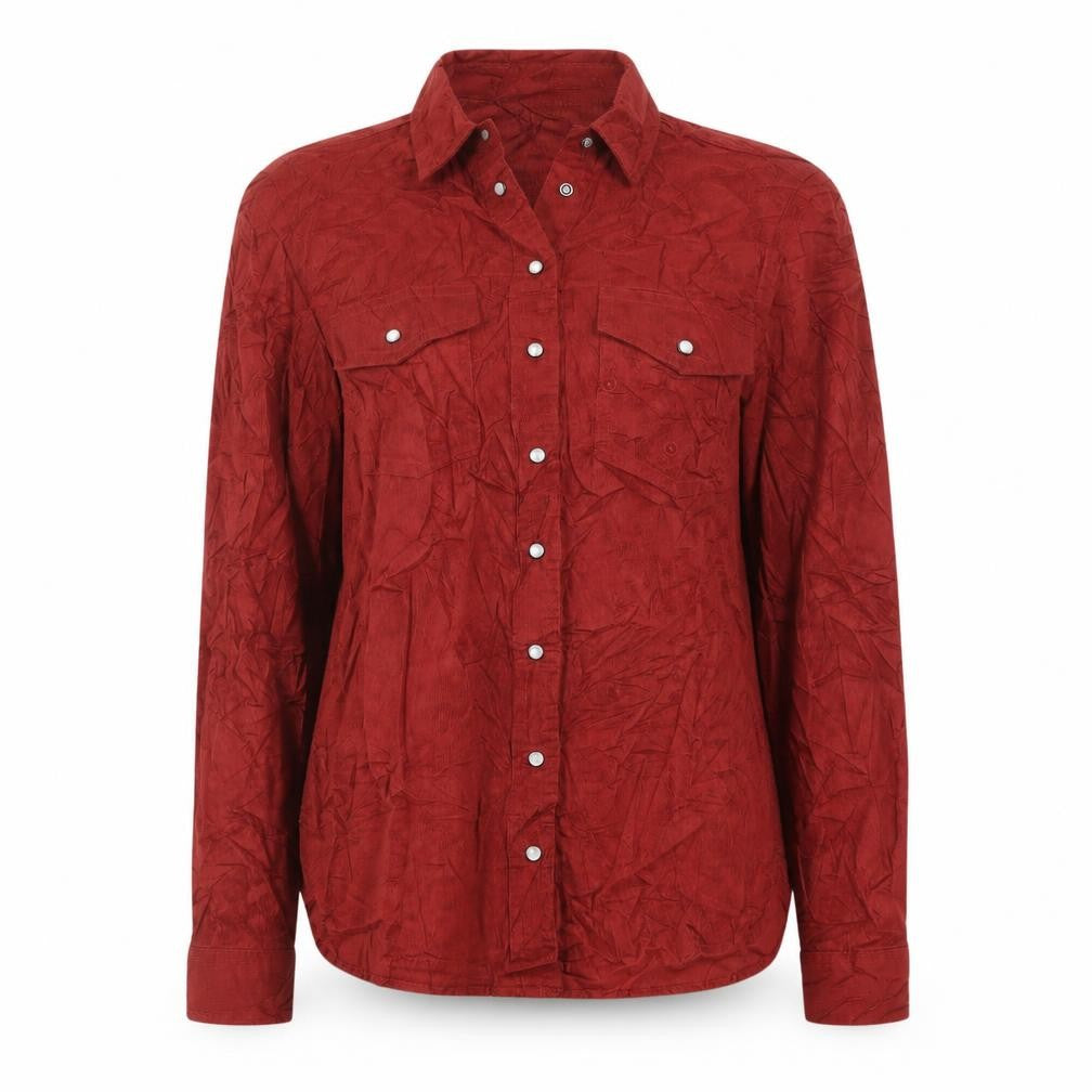 Front view of Marks & Spencer Red Corduroy Button-Up Shirt, size 8