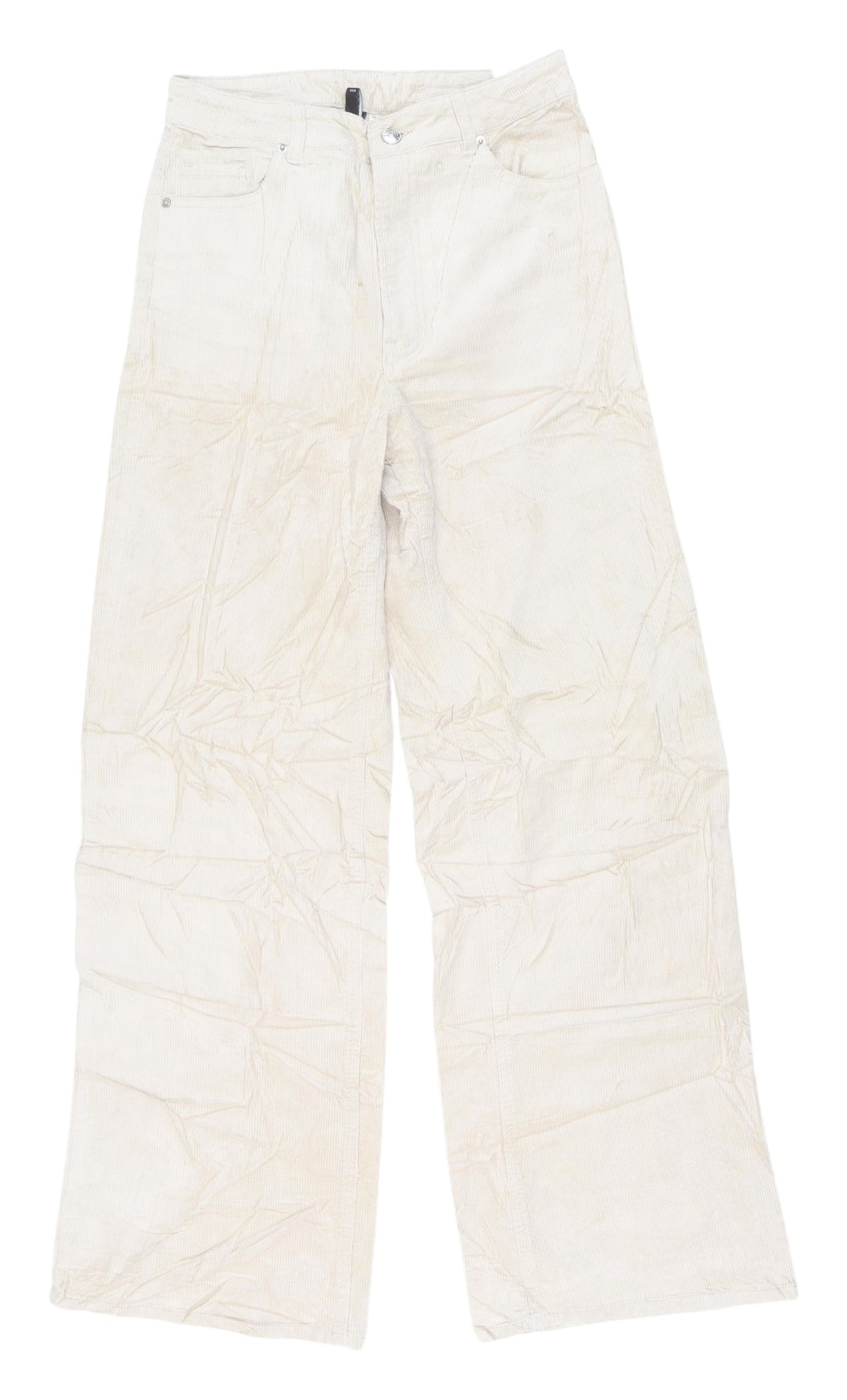 H&M Women's Ivory Wide-Leg Corduroy Trousers